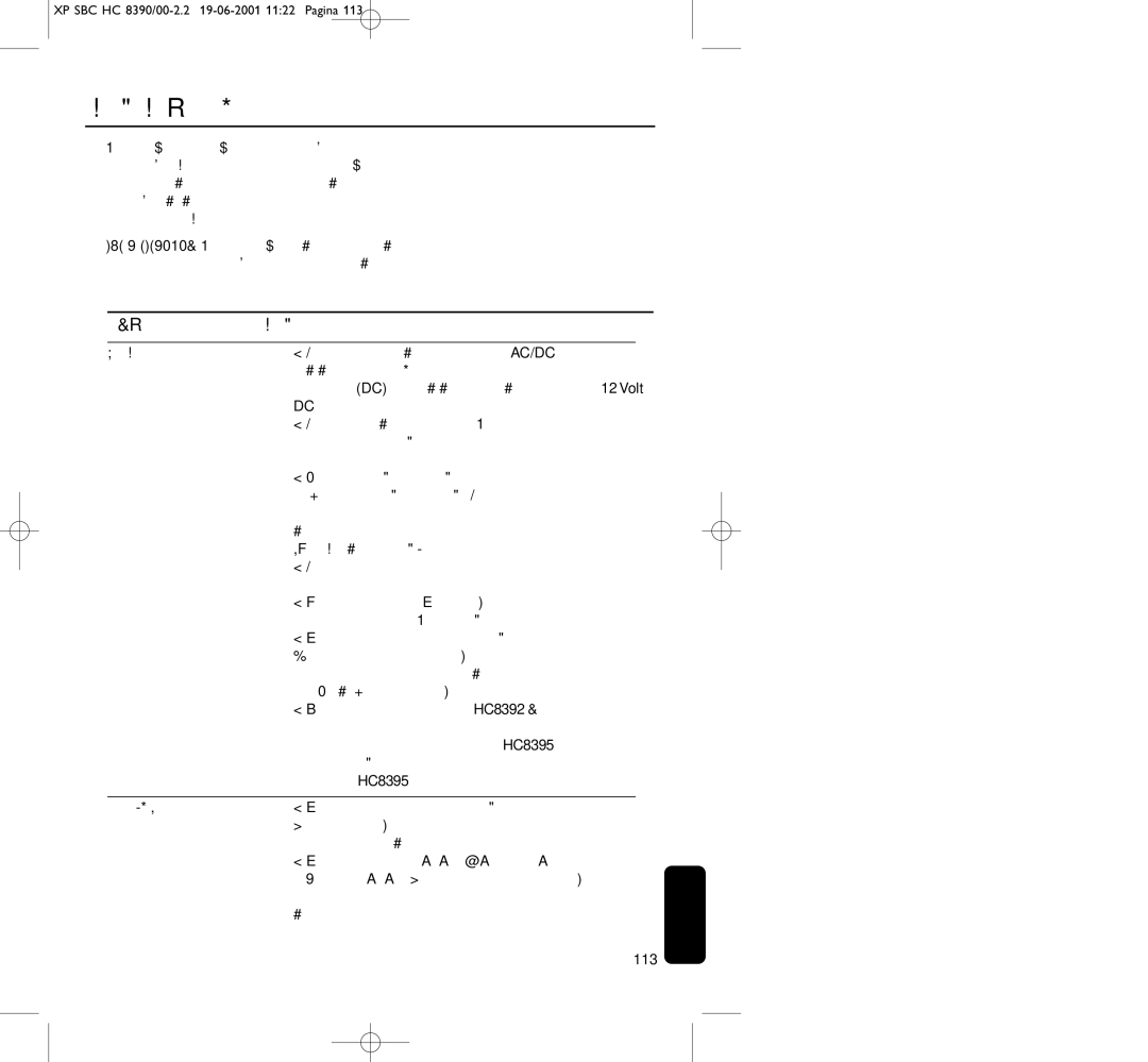 Philips HC8390 manual DC p, HC8395 113 