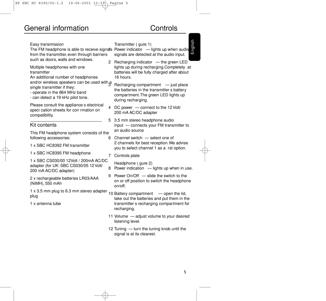 Philips HC8390 manual General information Controls, Kit contents 