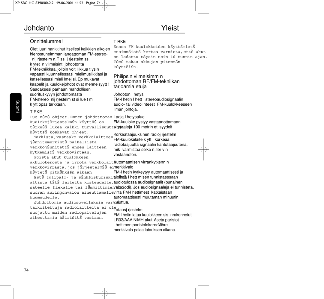 Philips HC8390 manual Johdanto Yleistä, Onnittelumme 