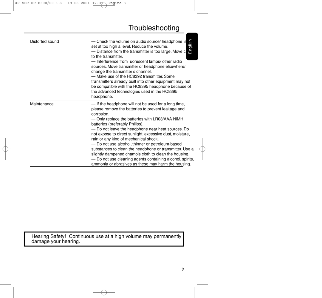 Philips HC8390 manual Distorted sound Maintenance 