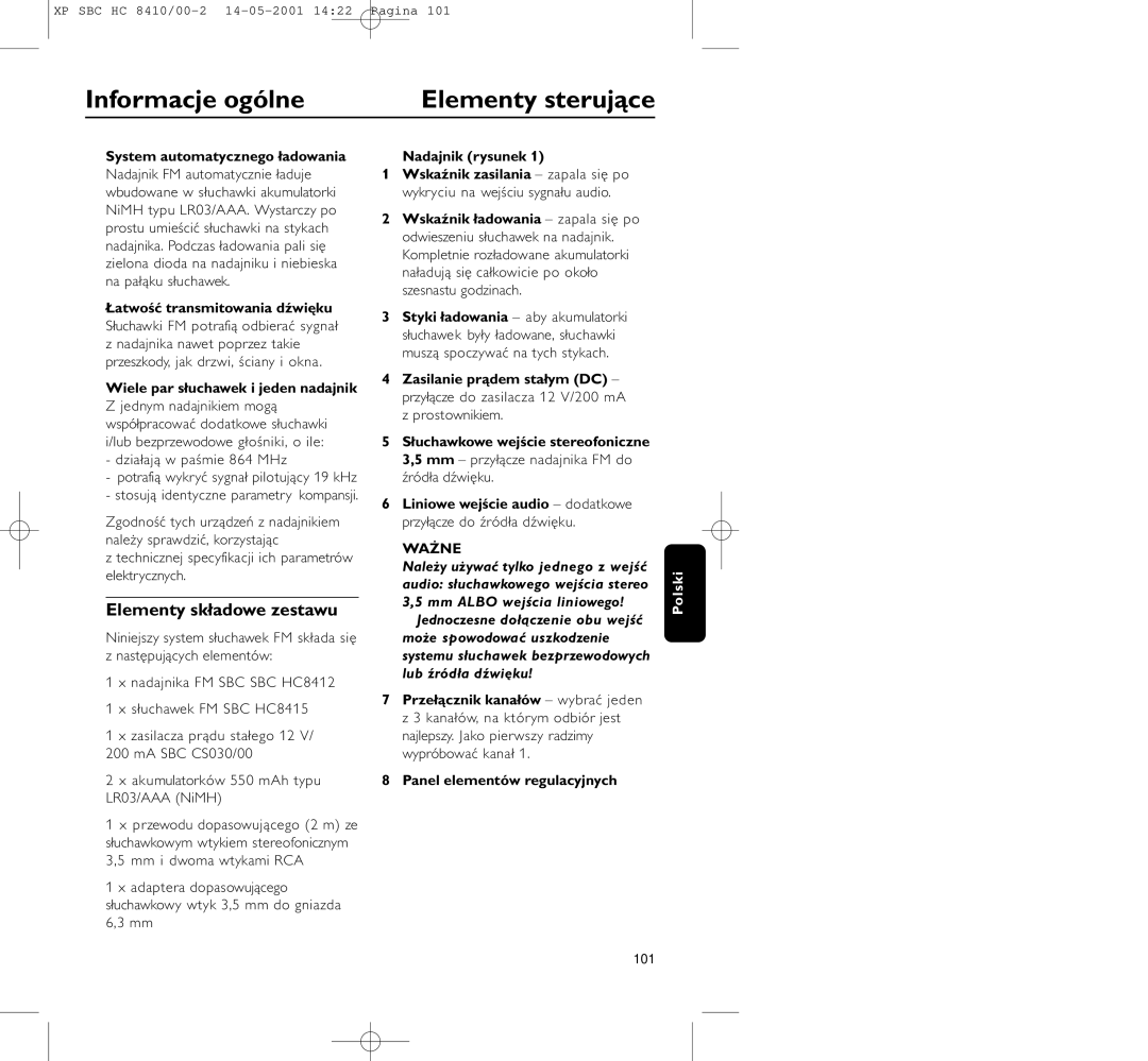 Philips HC8410 manual Informacje ogólne Elementy sterujące, Elementy składowe zestawu 