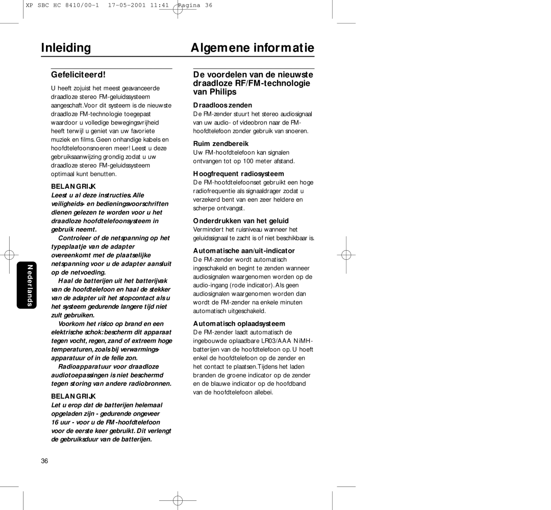 Philips HC8410 manual Inleiding Algemene informatie, Gefeliciteerd 