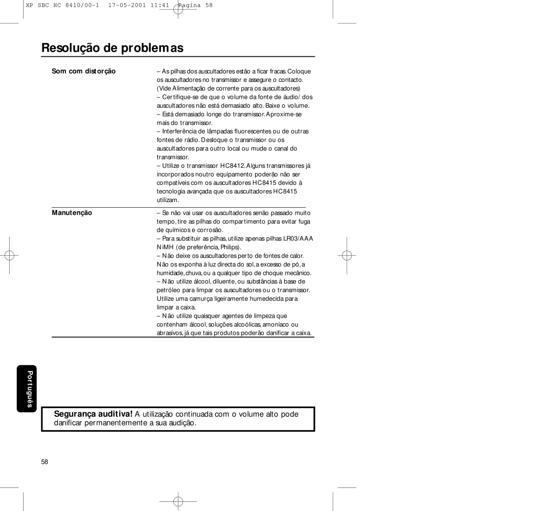 Philips HC8410 manual Manutenção 