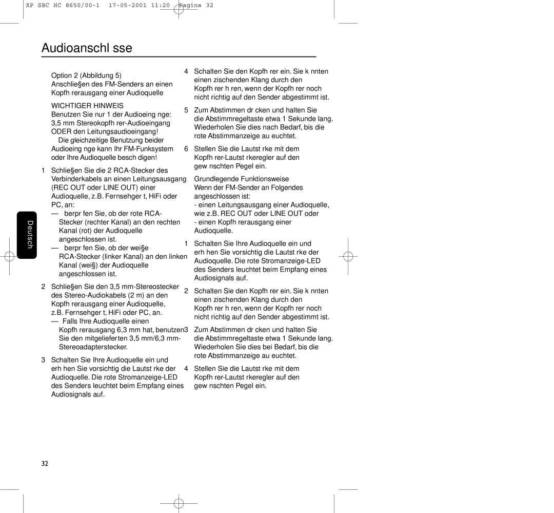 Philips HC8650 manual Audioanschlüsse, Option 2 Abbildung, Einen Kopfhörerausgang einer Audioquelle 