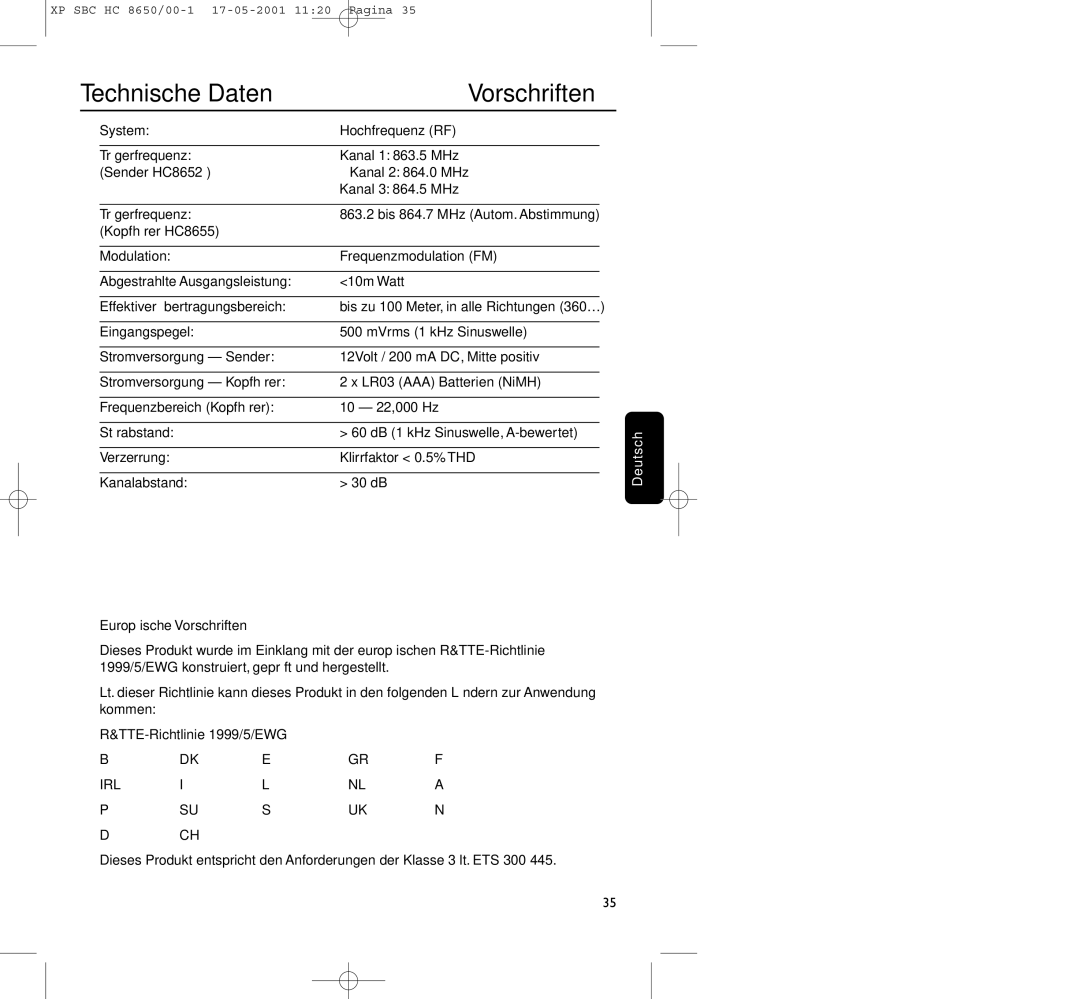 Philips HC8650 manual Technische Daten Vorschriften 