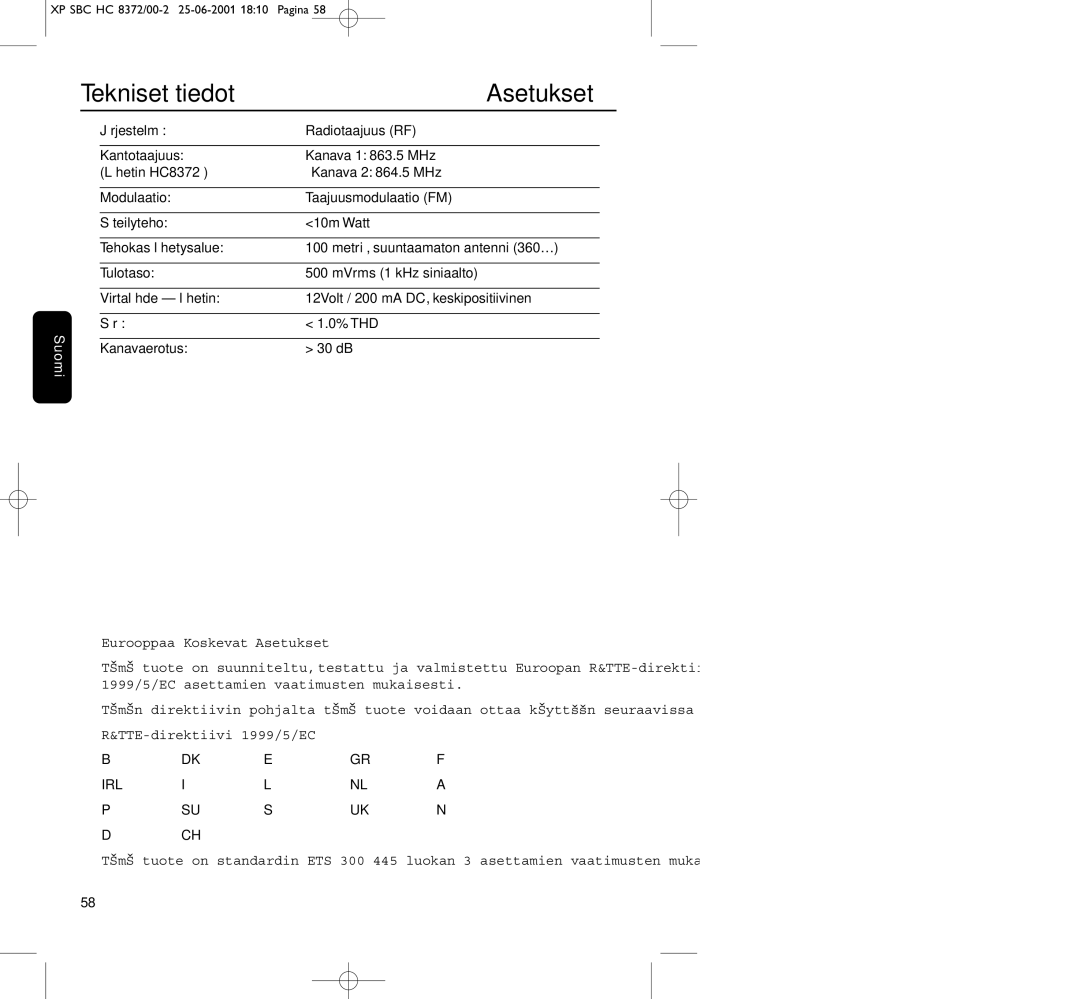 Philips HC8650 manual Tekniset tiedot, Asetukset 