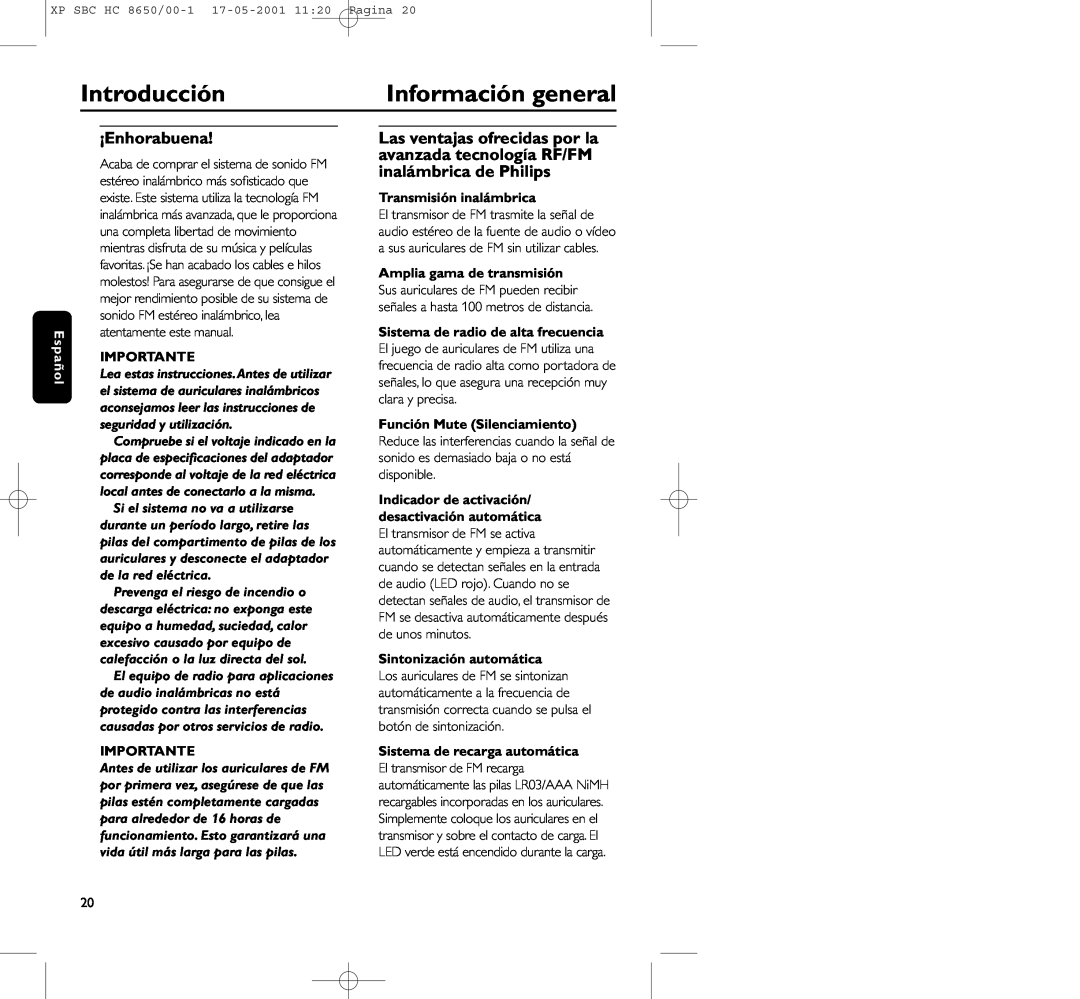 Philips HC8650 manual Introducción, Información general, ¡Enhorabuena, Importante, Transmisión inalámbrica 