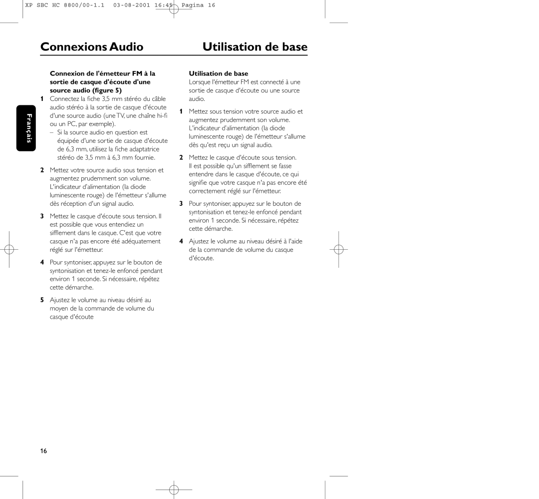 Philips HC8800 manual Connexions Audio Utilisation de base 