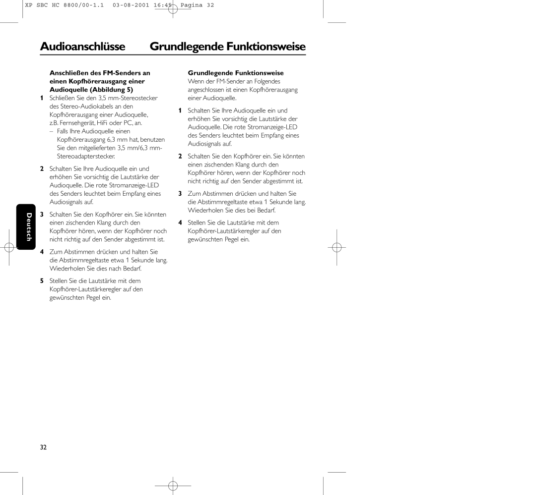 Philips HC8800 manual Audioanschlüsse, Grundlegende Funktionsweise 