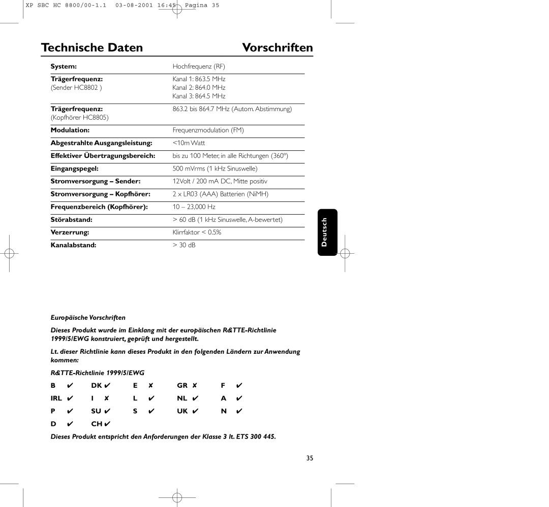 Philips HC8800 manual Technische Daten Vorschriften 