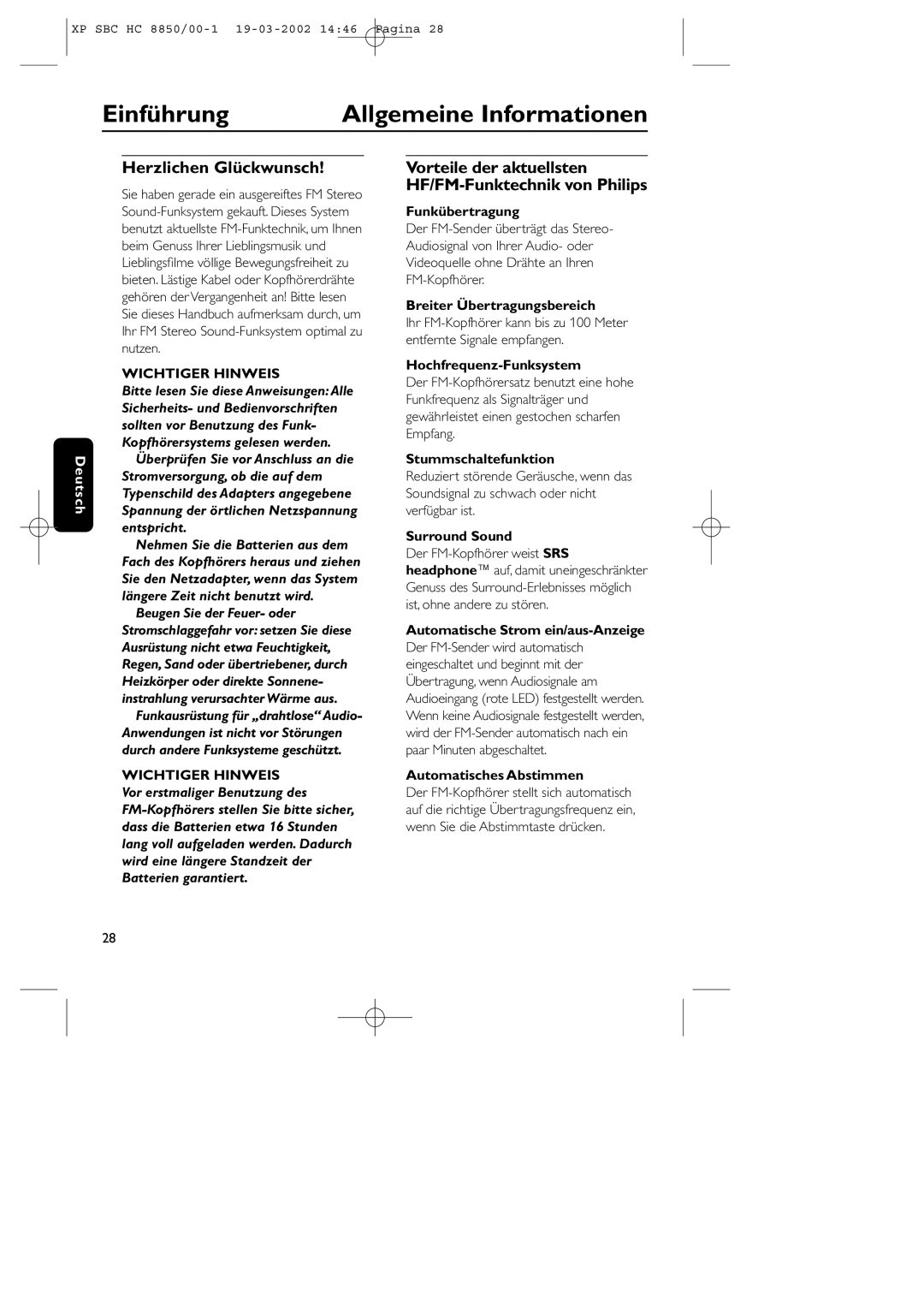 Philips HC8850 manual Einführung Allgemeine Informationen, Herzlichen Glückwunsch 