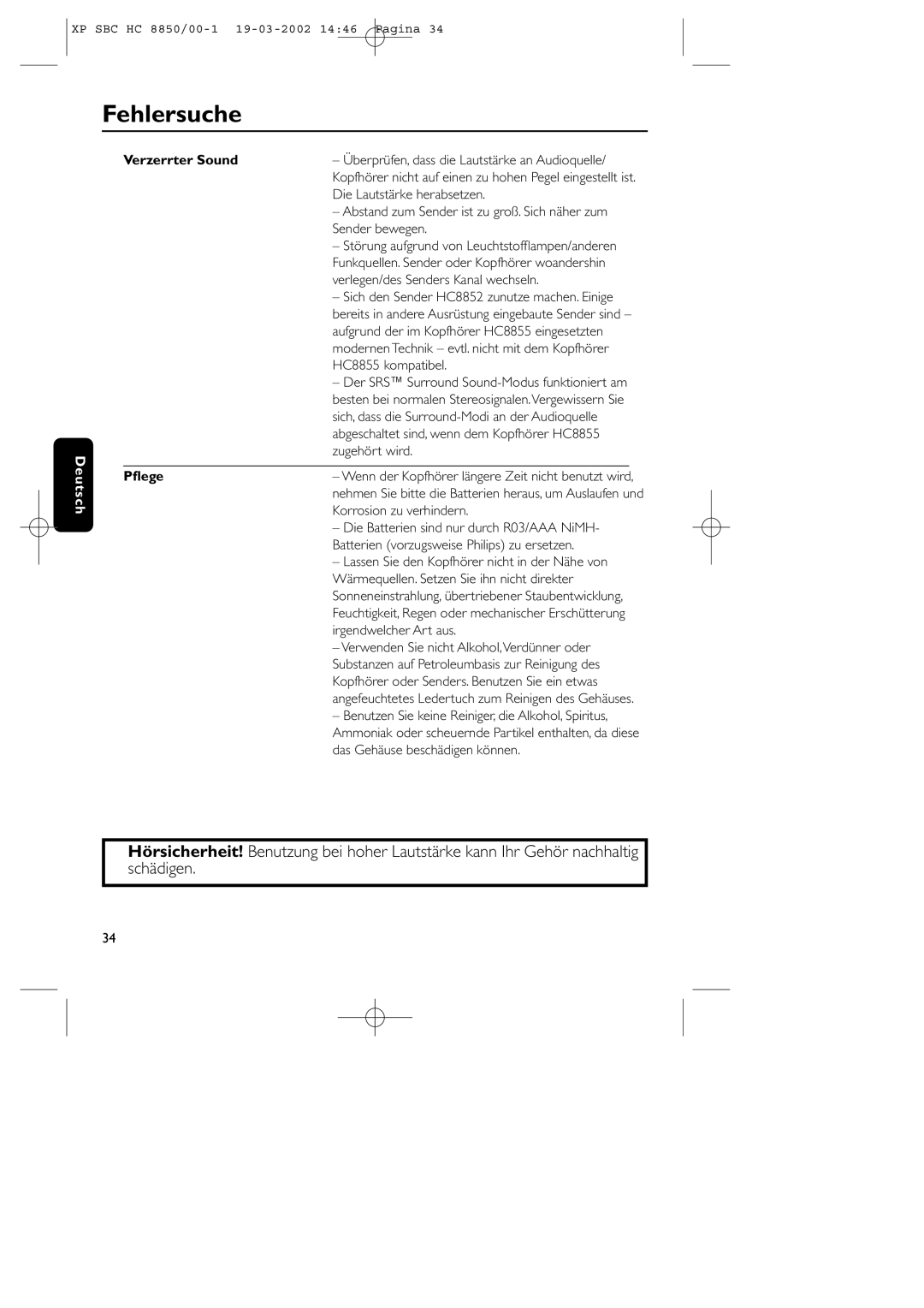 Philips HC8850 manual Pﬂege 