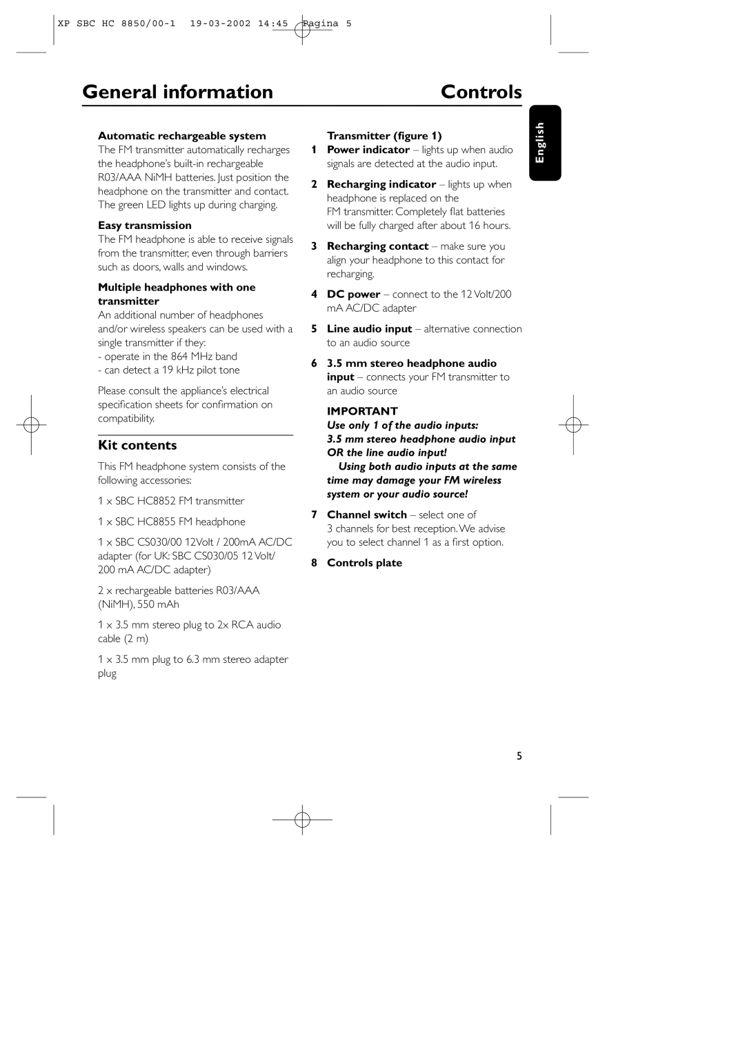 Philips HC8850 manual General information Controls, Kit contents 