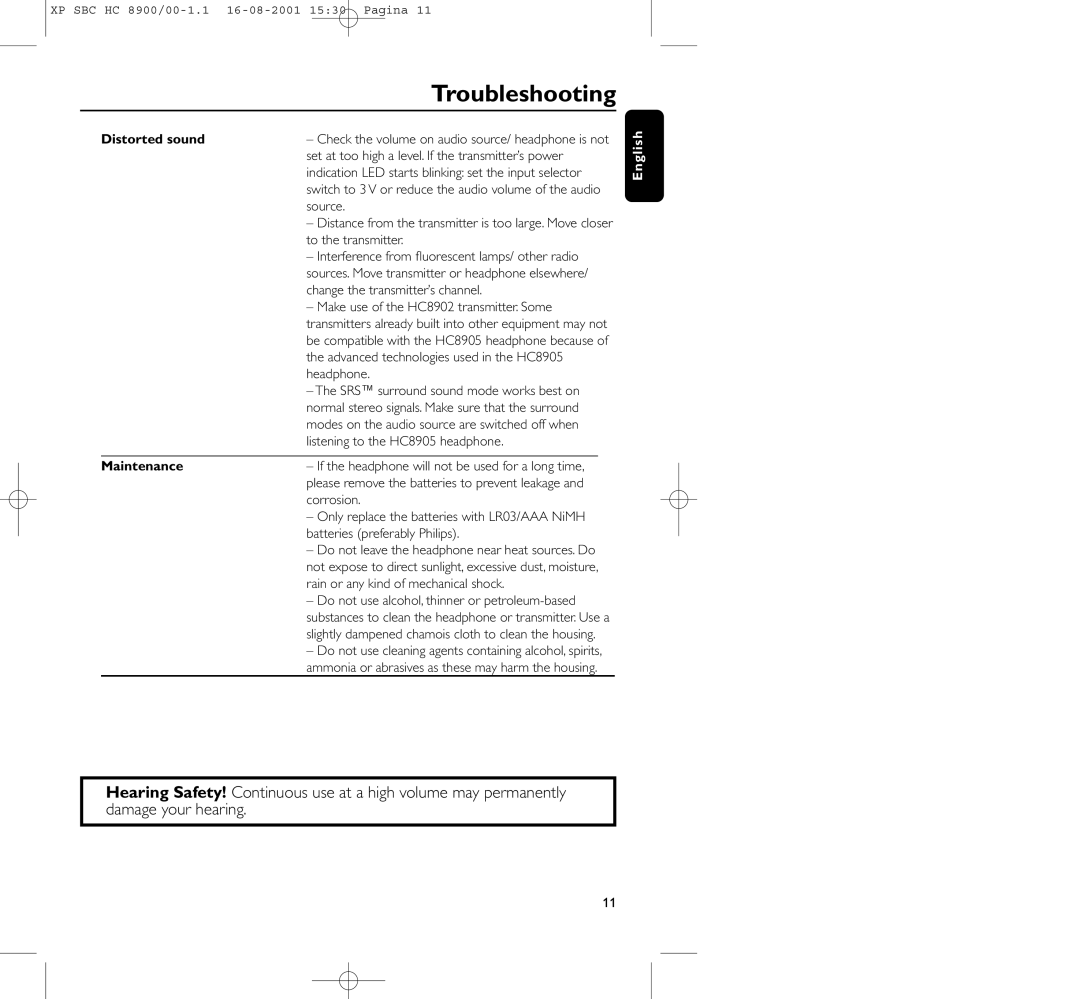 Philips HC8900 manual Distorted sound Maintenance 