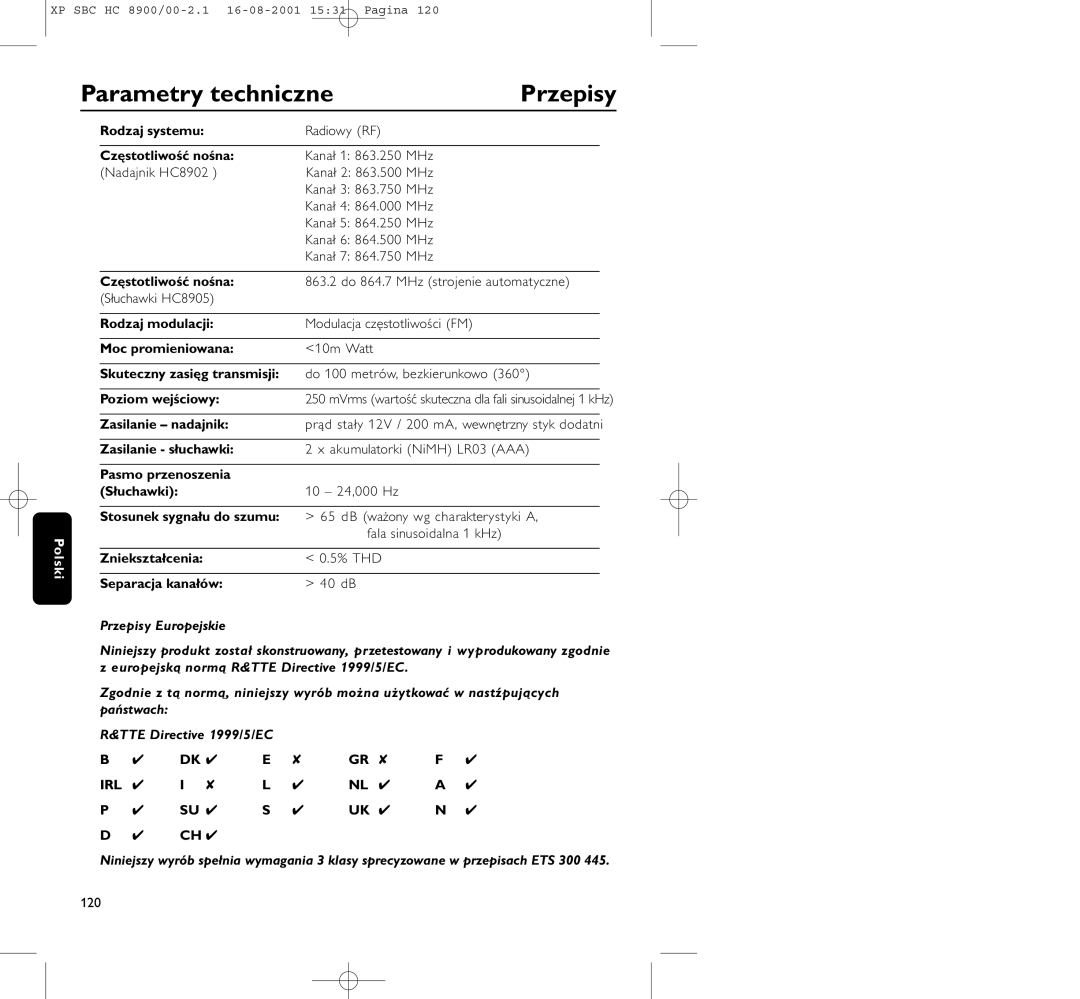 Philips HC8900 manual Parametry techniczne, Przepisy 