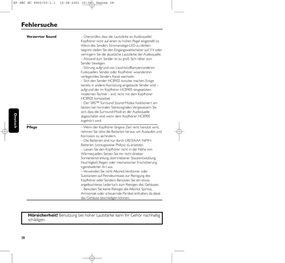 Philips HC8900 manual Pﬂege 