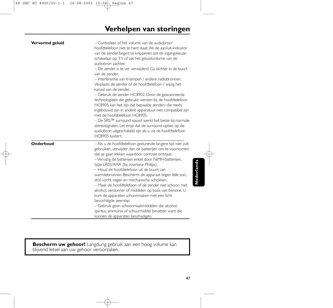 Philips HC8900 manual Verhelpen van storingen, Onderhoud 