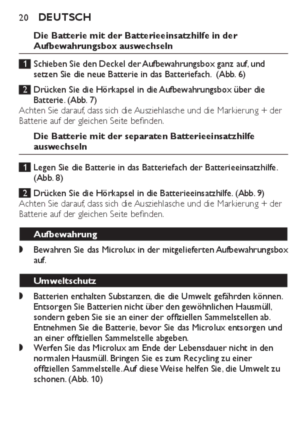 Philips HC8900 user manual Aufbewahrung, Umweltschutz 