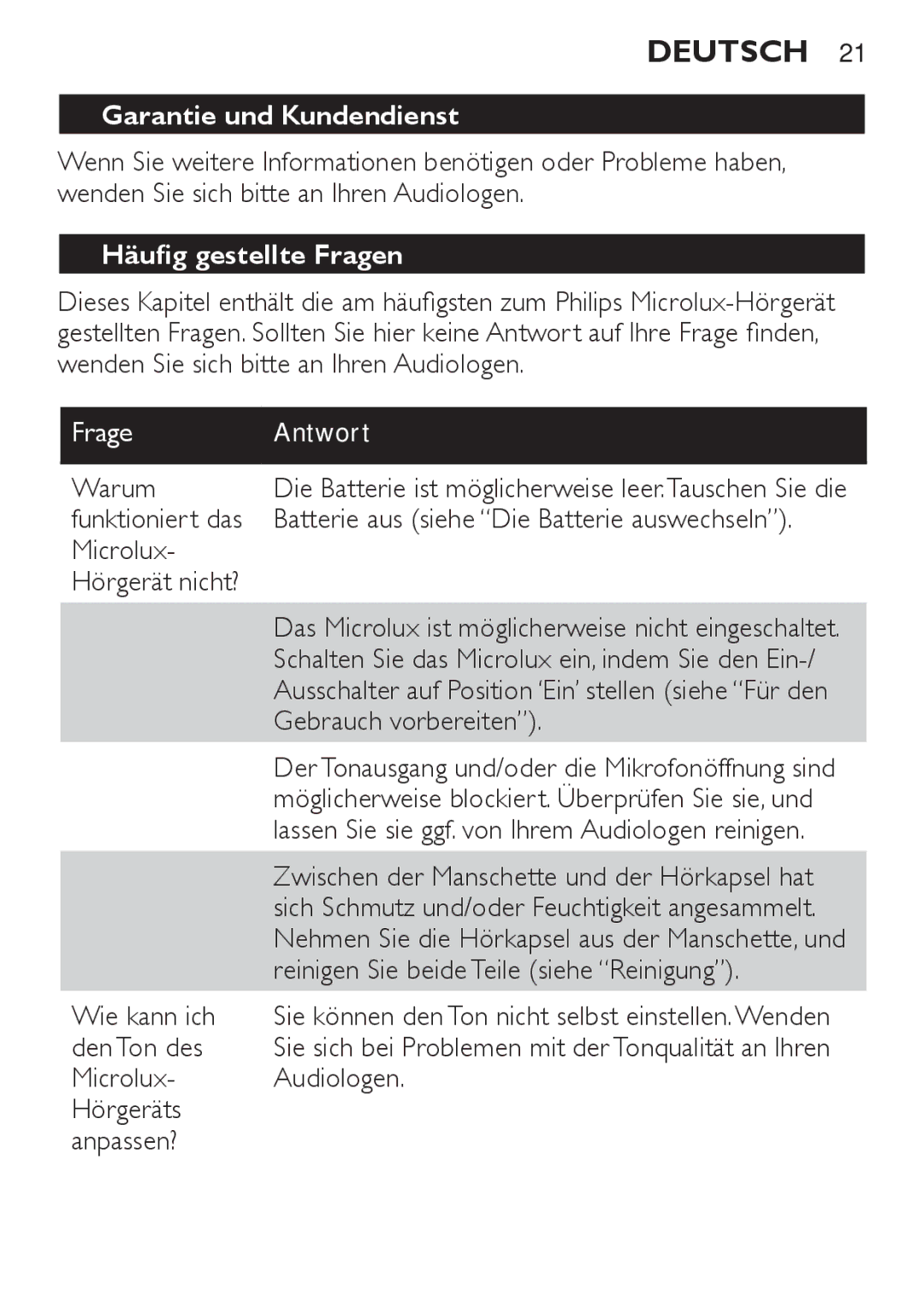 Philips HC8900 user manual Garantie und Kundendienst, Häufig gestellte Fragen 