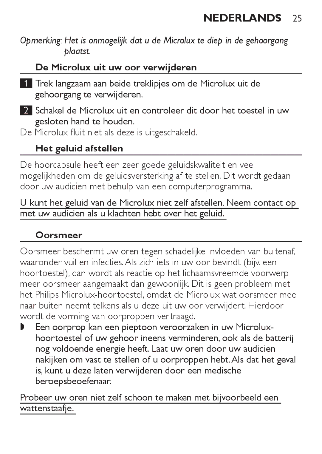 Philips HC8900 user manual De Microlux uit uw oor verwijderen, Het geluid afstellen, Oorsmeer 