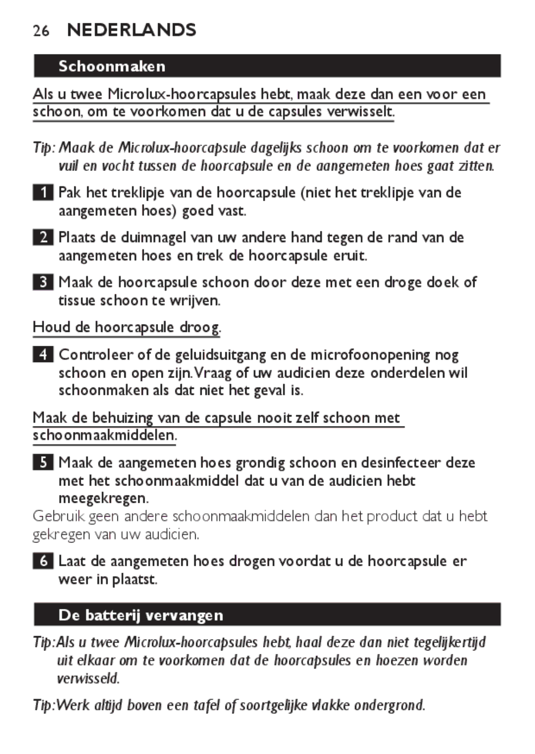 Philips HC8900 user manual Schoonmaken, De batterij vervangen 