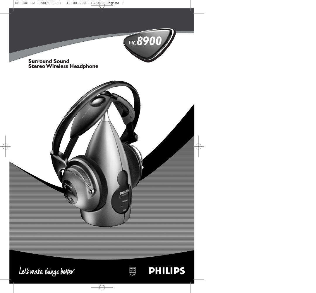 Philips HC8900 manual Surround Sound Stereo Wireless Headphone, XP SBC HC 8900/00-1.1 16-08-200115 30 Pagina 