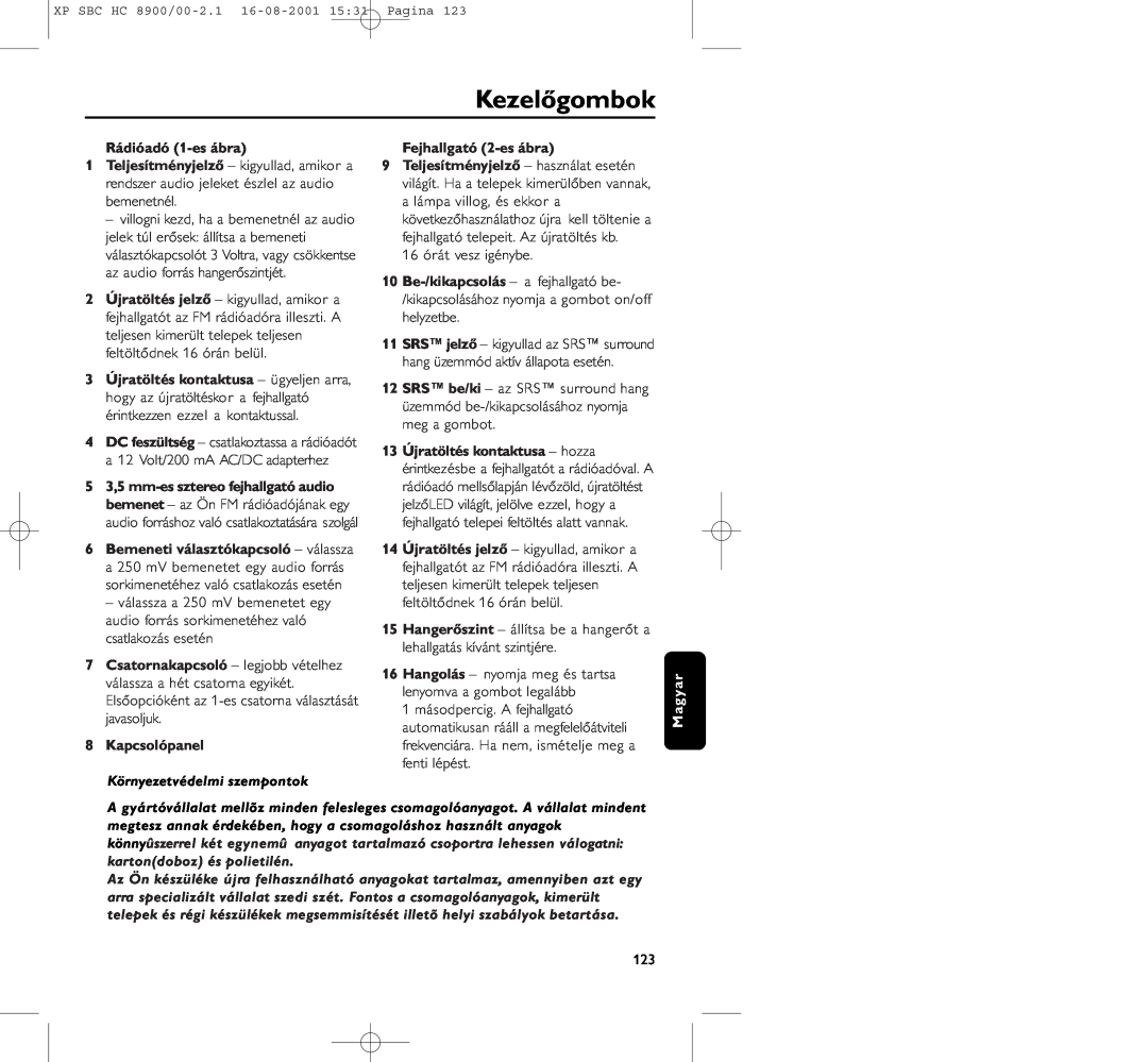 Philips HC8900 manual Kezelőgombok, Rádióadó 1-esábra, 8Kapcsolópanel, Fejhallgató 2-esábra 