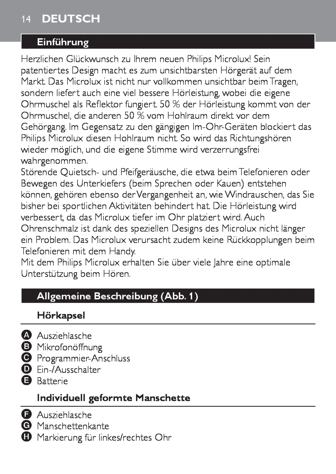 Philips HC8900 user manual 14Deutsch, Einführung, Allgemeine Beschreibung Abb 