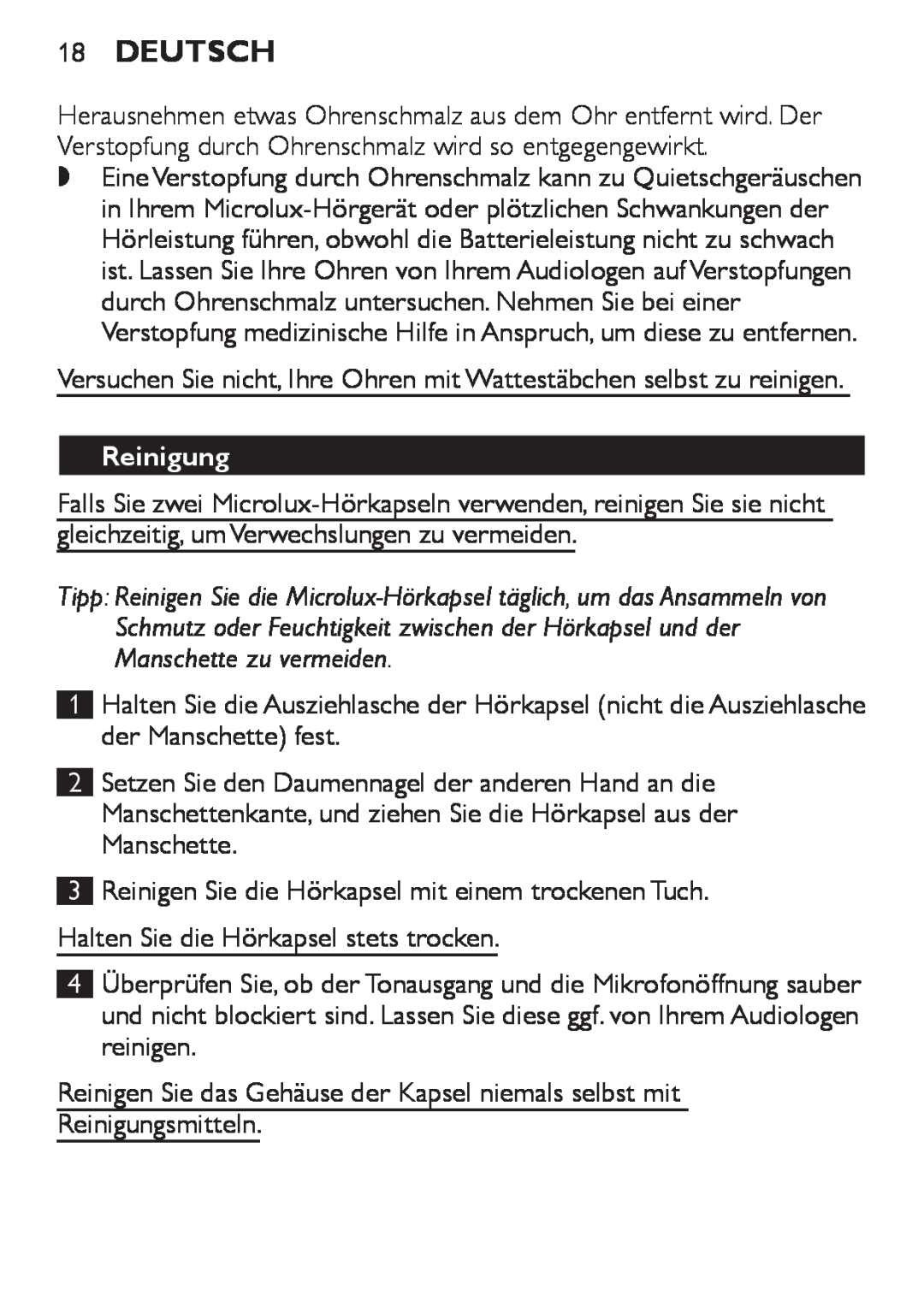 Philips HC8900 user manual 18Deutsch, Reinigung, 1 2 3 