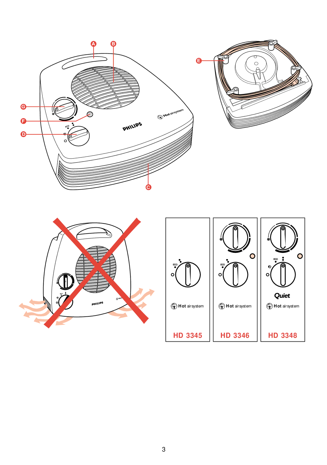 Philips HD 3345 manual Hot airsystem 