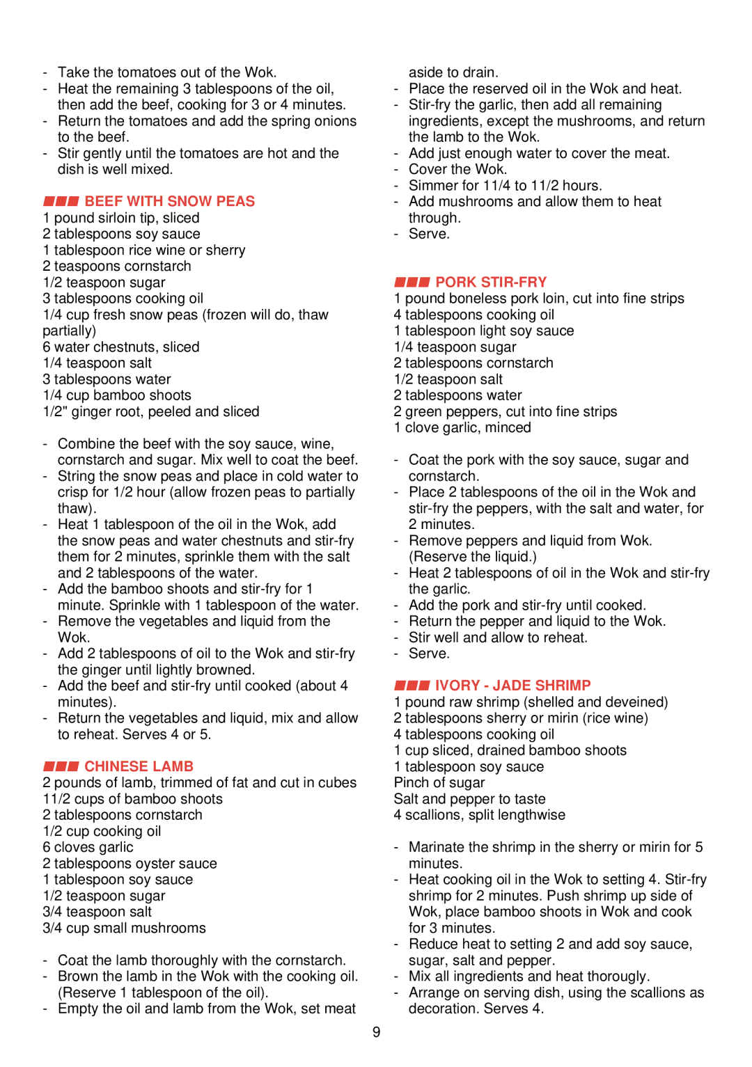 Philips HD 4335 manual Beef with Snow Peas 1 pound sirloin tip, sliced, Chinese Lamb, Pork STIR-FRY, Ivory Jade Shrimp 