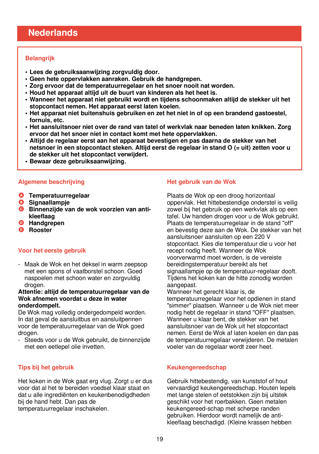 Philips HD 4335 manual Nederlands, Belangrijk, Algemene beschrijving, Voor het eerste gebruik, Tips bij het gebruik 