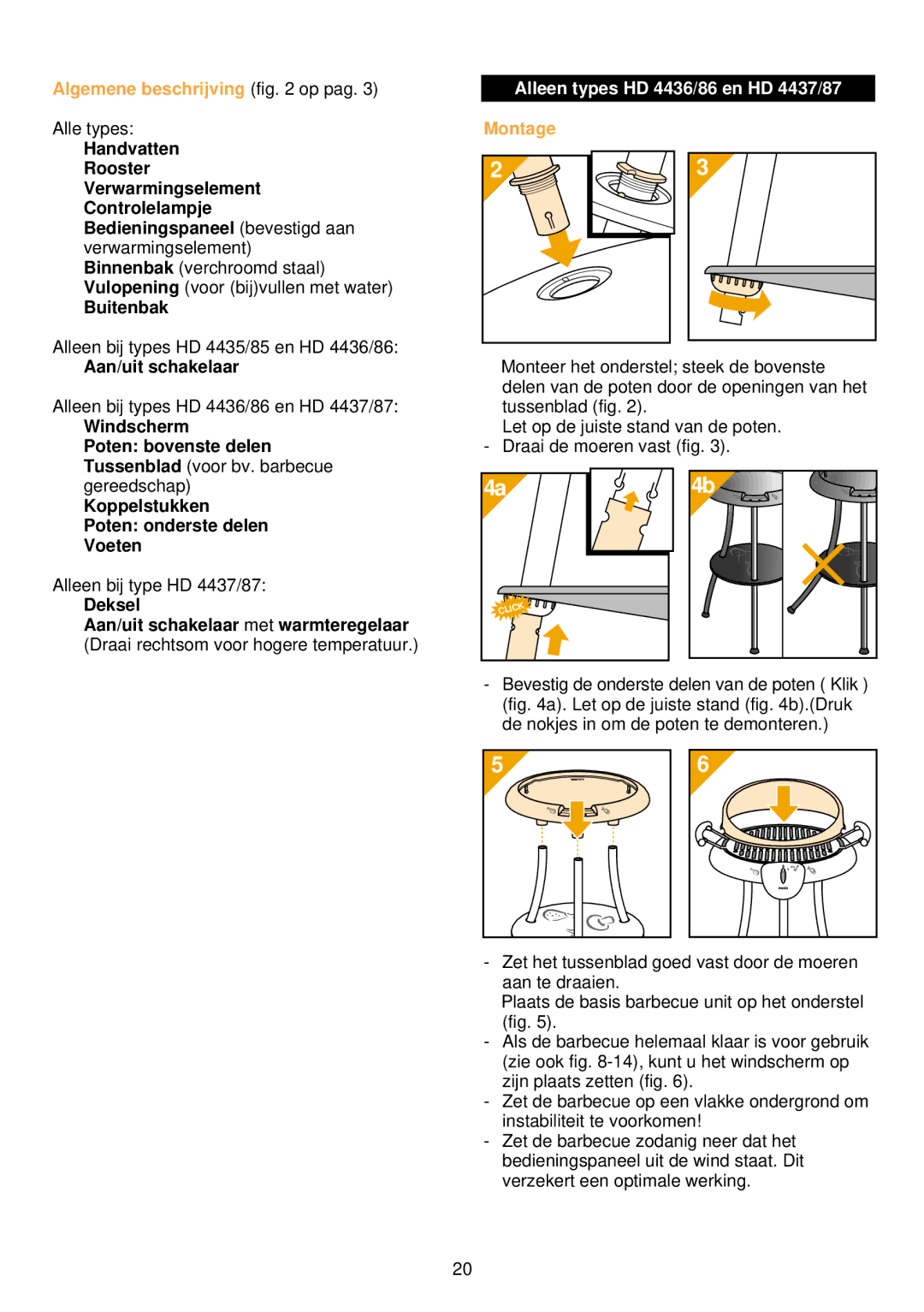 Philips HD 4485/86/87, HD 4435/36/37 manual Algemene beschrijving op pag, Alleen types HD 4436/86 en HD 4437/87 