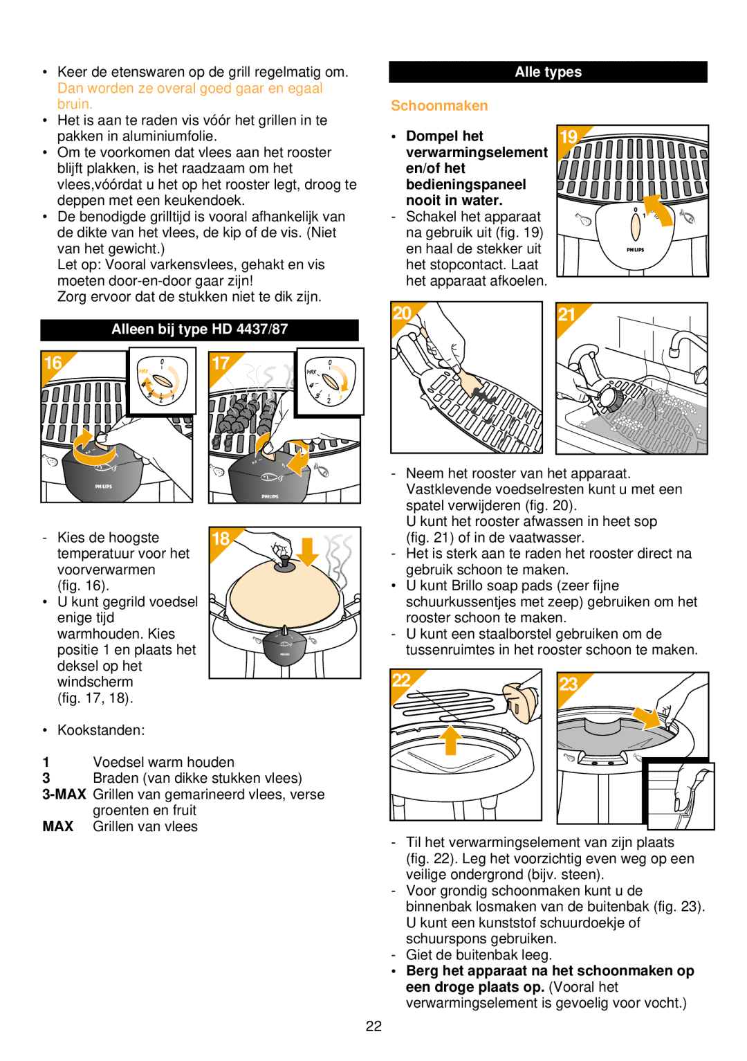 Philips HD 4485/86/87, HD 4435/36/37 manual Schoonmaken, Alleen bij type HD 4437/87 