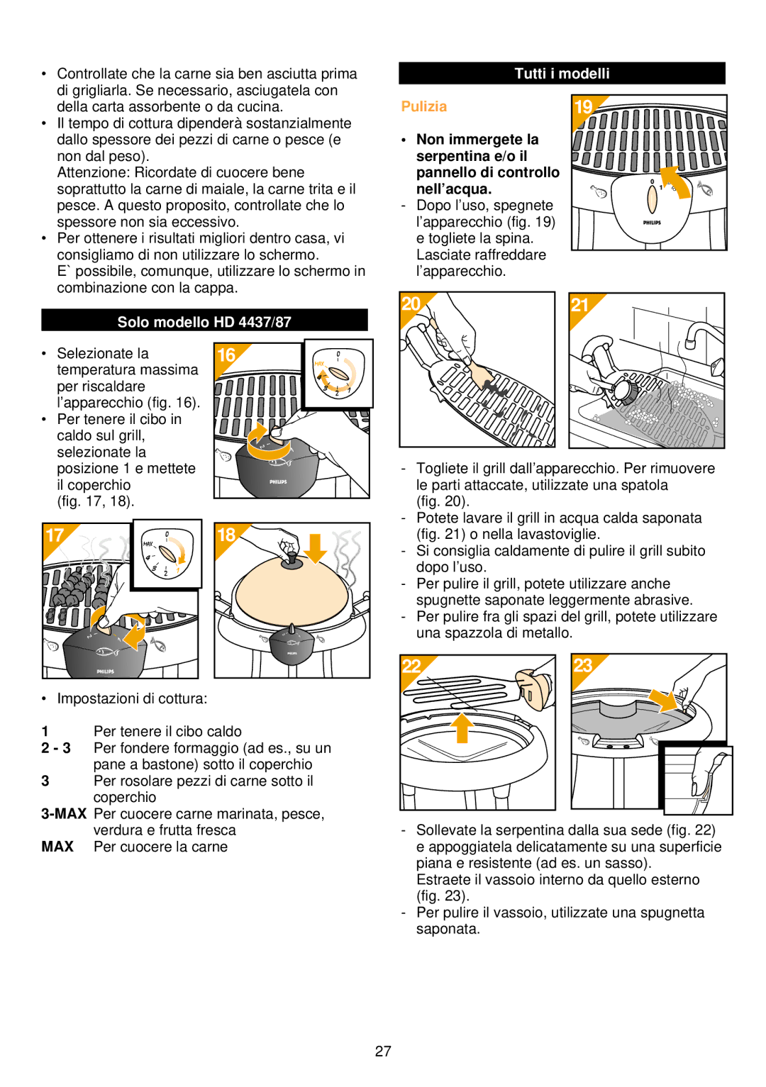 Philips HD 4435/36/37, HD 4485/86/87 manual Solo modello HD 4437/87, Pulizia 