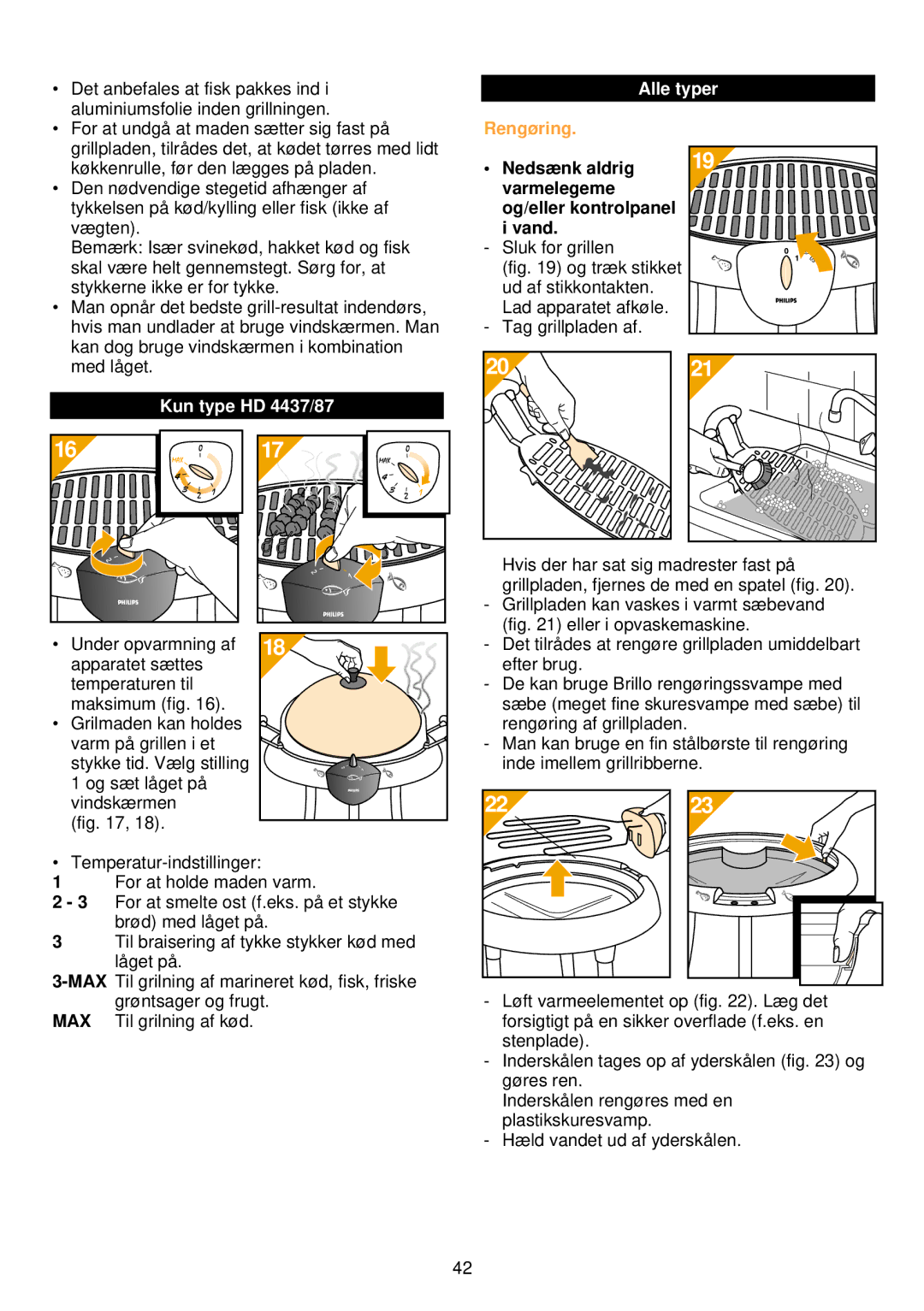 Philips HD 4485/86/87, HD 4435/36/37 manual Rengøring, Kun type HD 4437/87 