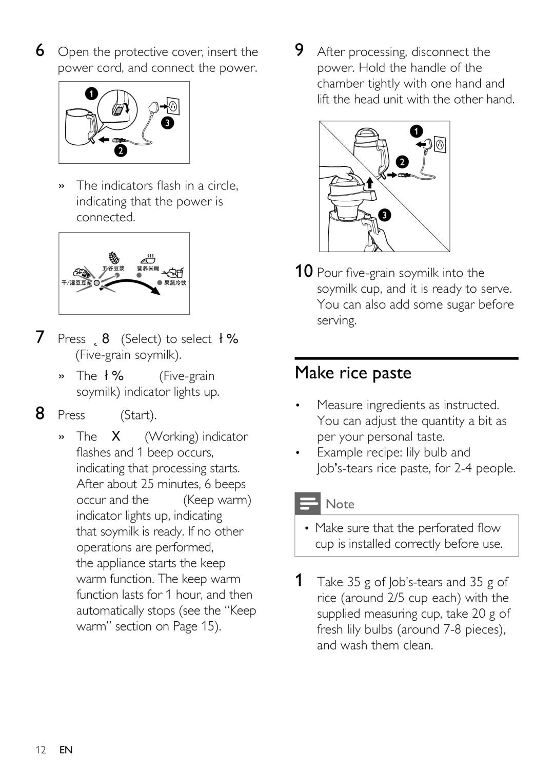 Philips HD2060 user manual Make rice paste 