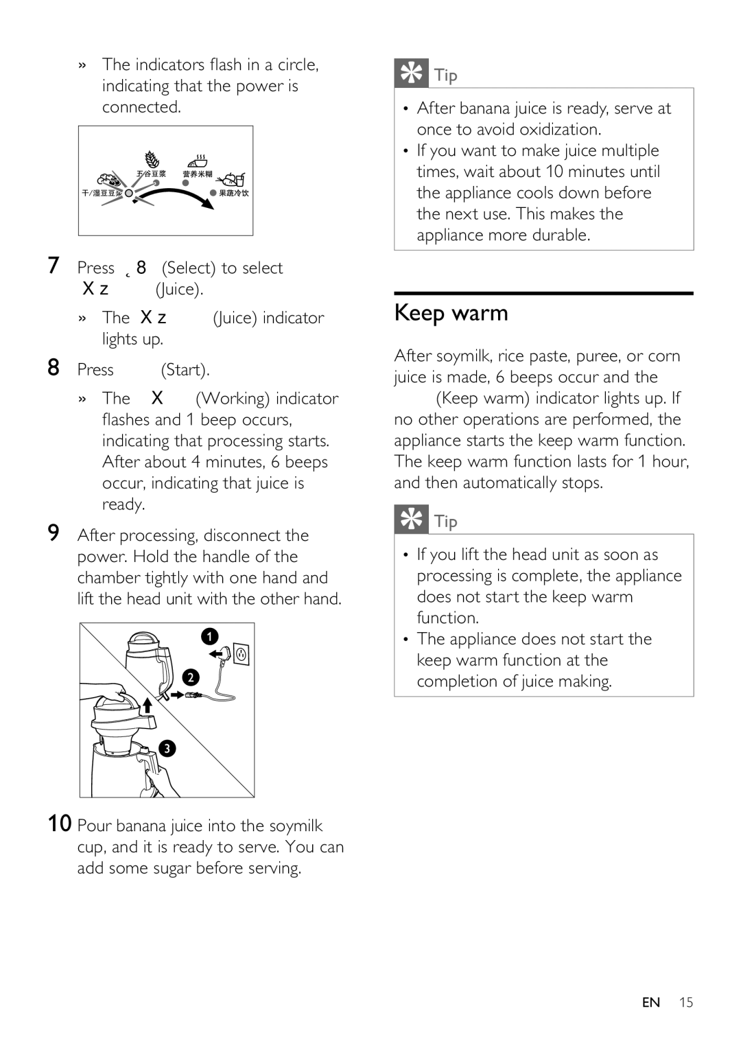 Philips HD2060 user manual Keep warm, Lights up 