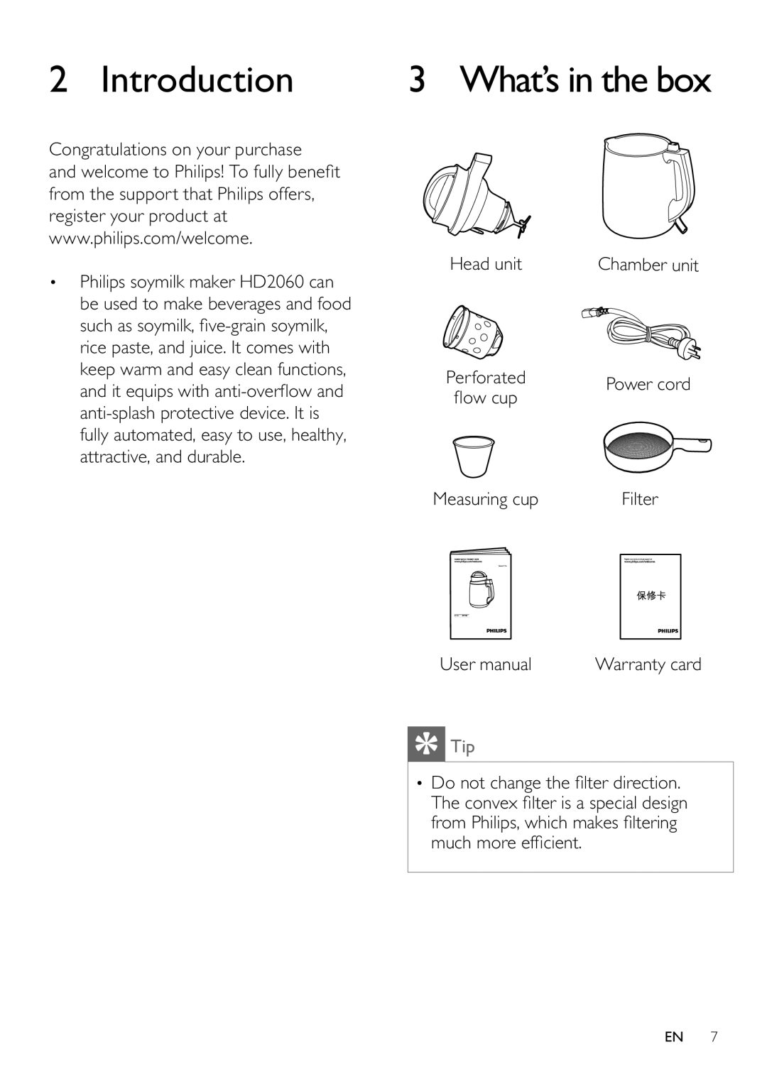 Philips HD2060 user manual Introduction, Head unit, Perforated, Ow cup, Measuring cup Filter 