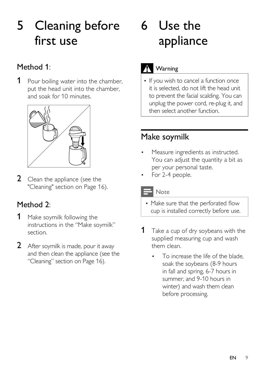 Philips HD2060 user manual Cleaning before first use, Make soymilk, For 2-4 people 