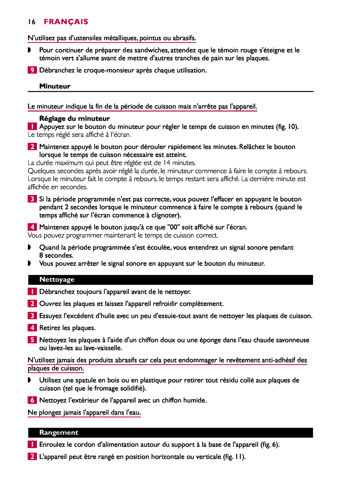 Philips HD2415 manual Français, Minuteur, Réglage du minuteur, Nettoyage, Rangement 