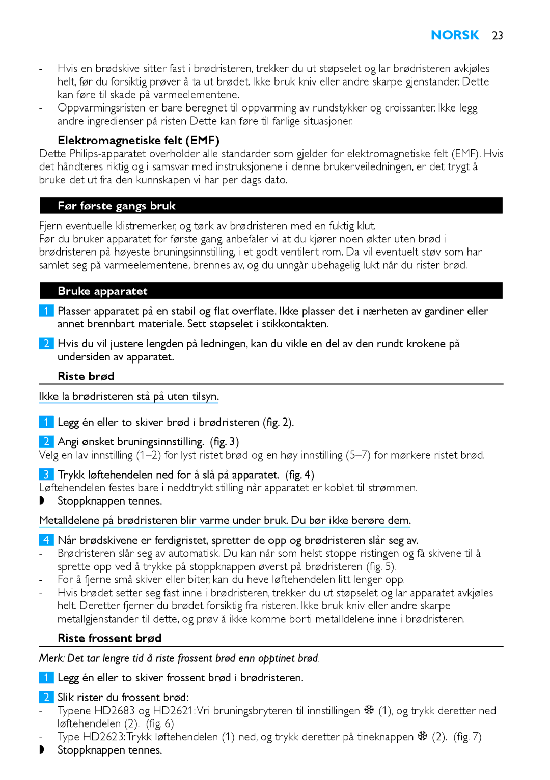 Philips HD2623, HD2621, HD2683 manual Norsk, Før første gangs bruk, Bruke apparatet 