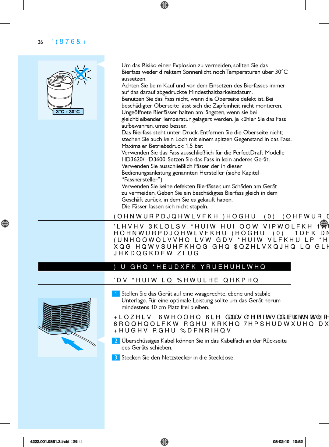 Philips hd3620 manual Maximaler Betriebsdruck 1,5 bar, Die Fässer lassen sich nicht stapeln, Für den Gebrauch vorbereiten 