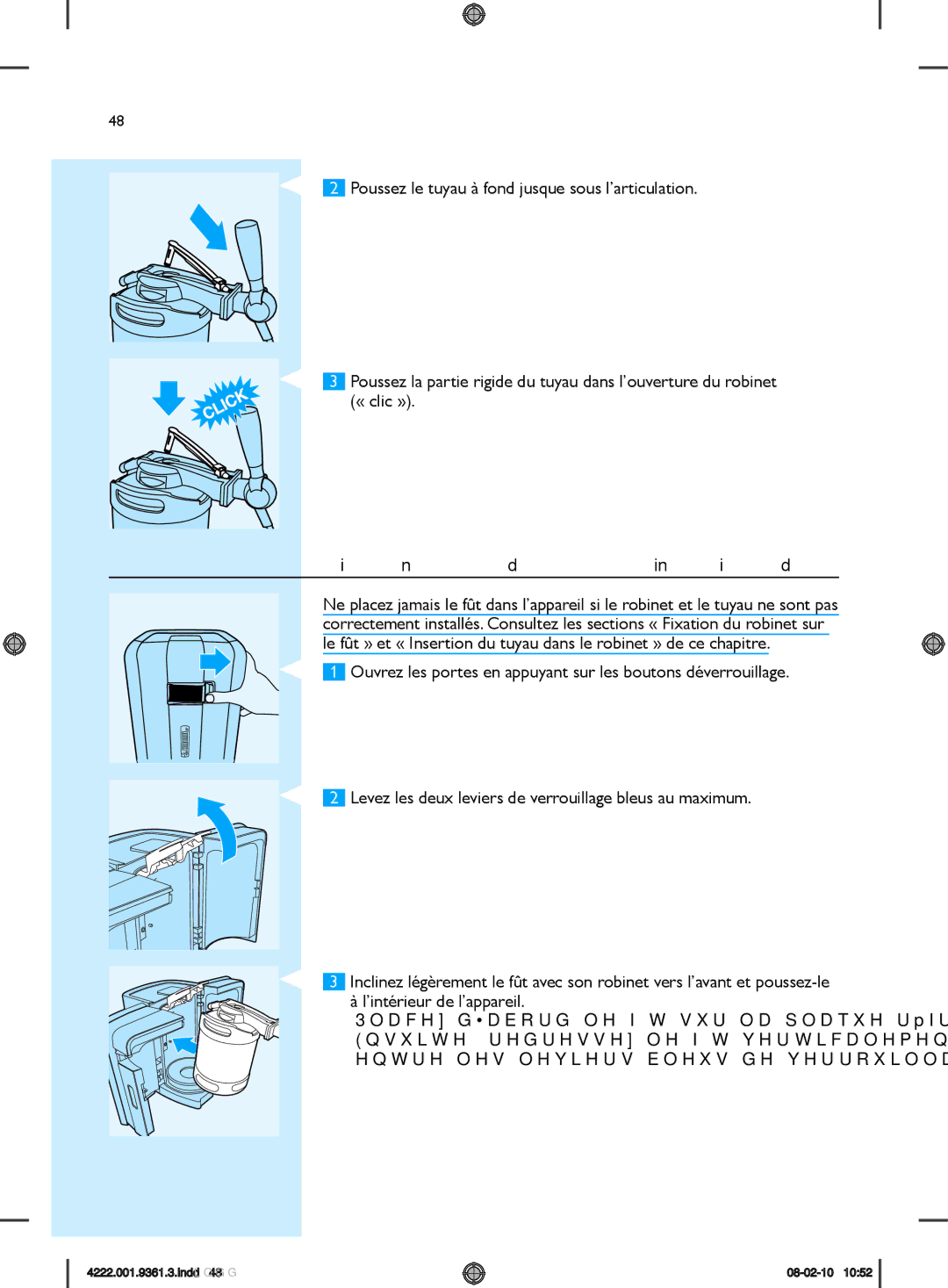 Philips hd3620 manual Mise en place du fût à l’intérieur de l’appareil 