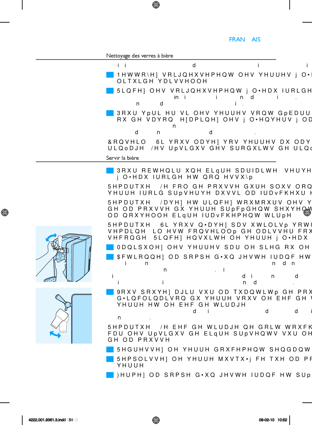 Philips hd3620 manual Nettoyage des verres à bière, Servir la bière 