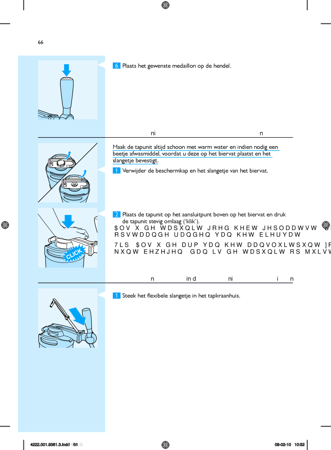 Philips hd3620 manual Plaats het gewenste medaillon op de hendel, De tapunit op het vat plaatsen 