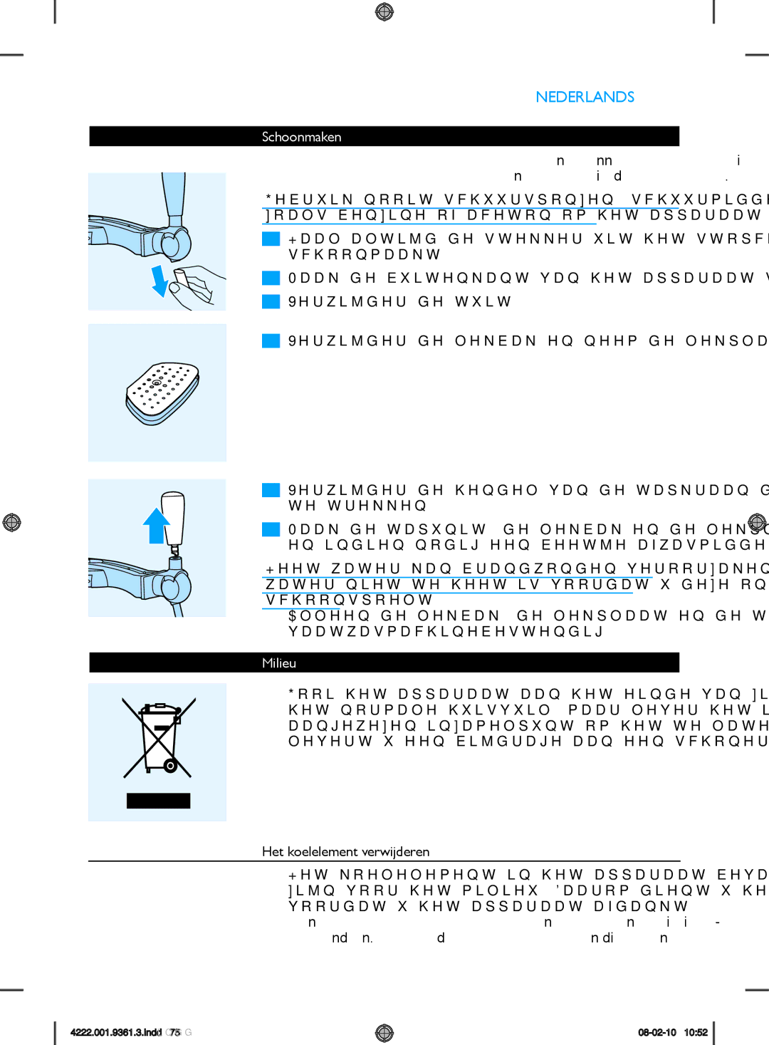 Philips hd3620 manual Schoonmaken, Milieu, Het koelelement verwijderen 