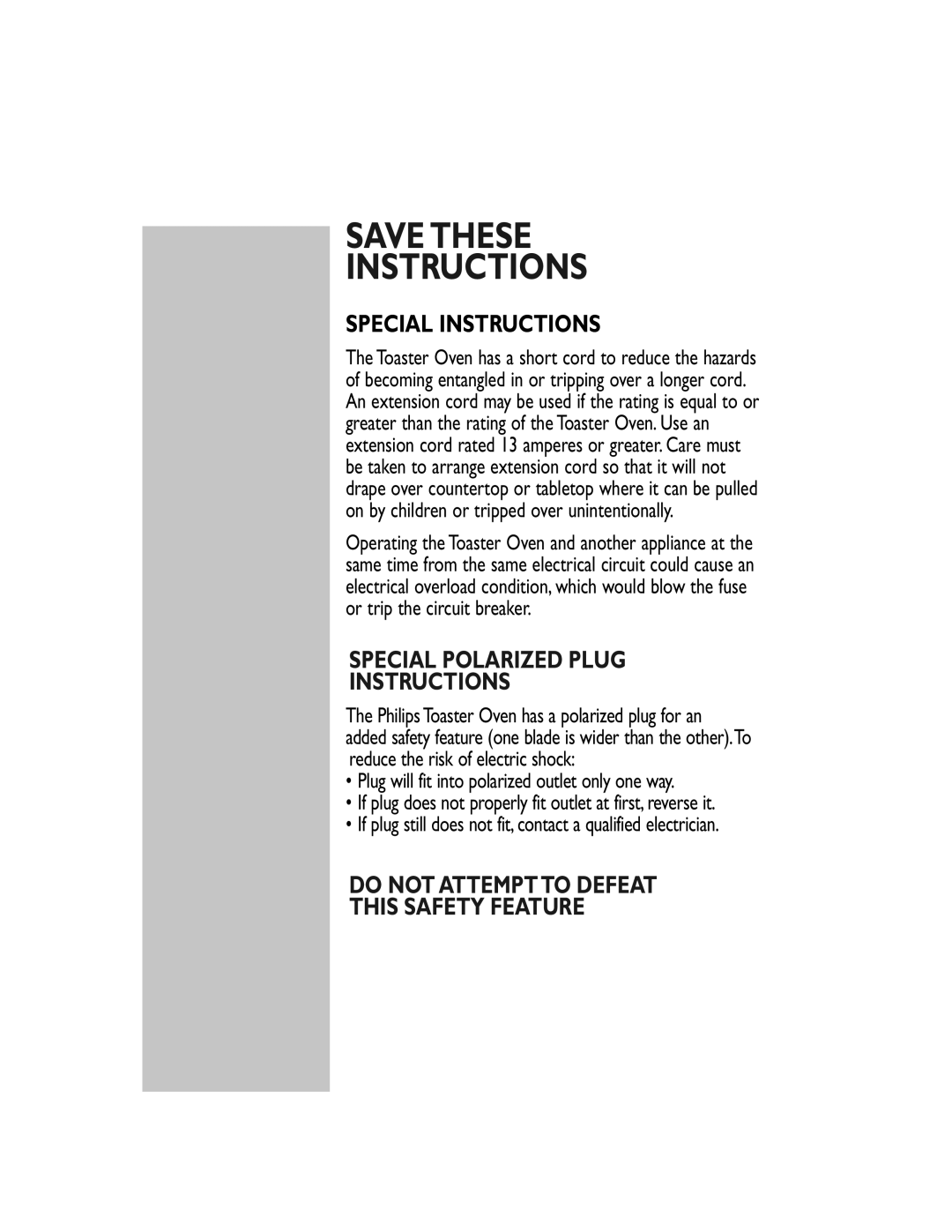 Philips HD4468 manual Save These Instructions 