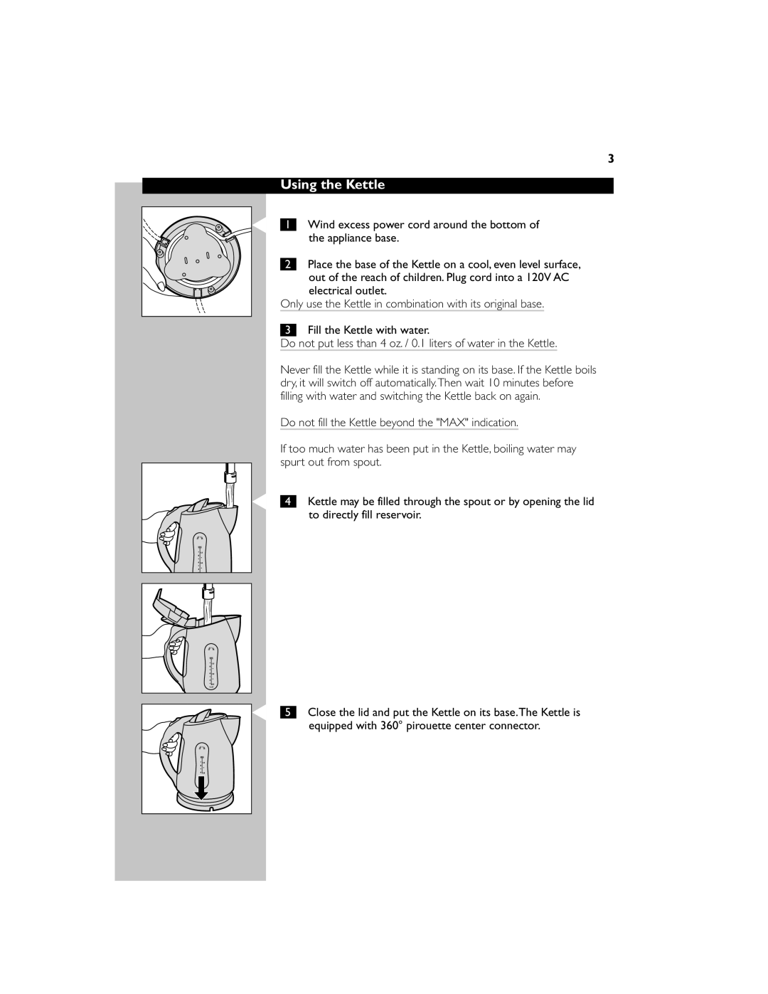 Philips HD4651 manual Using the Kettle 