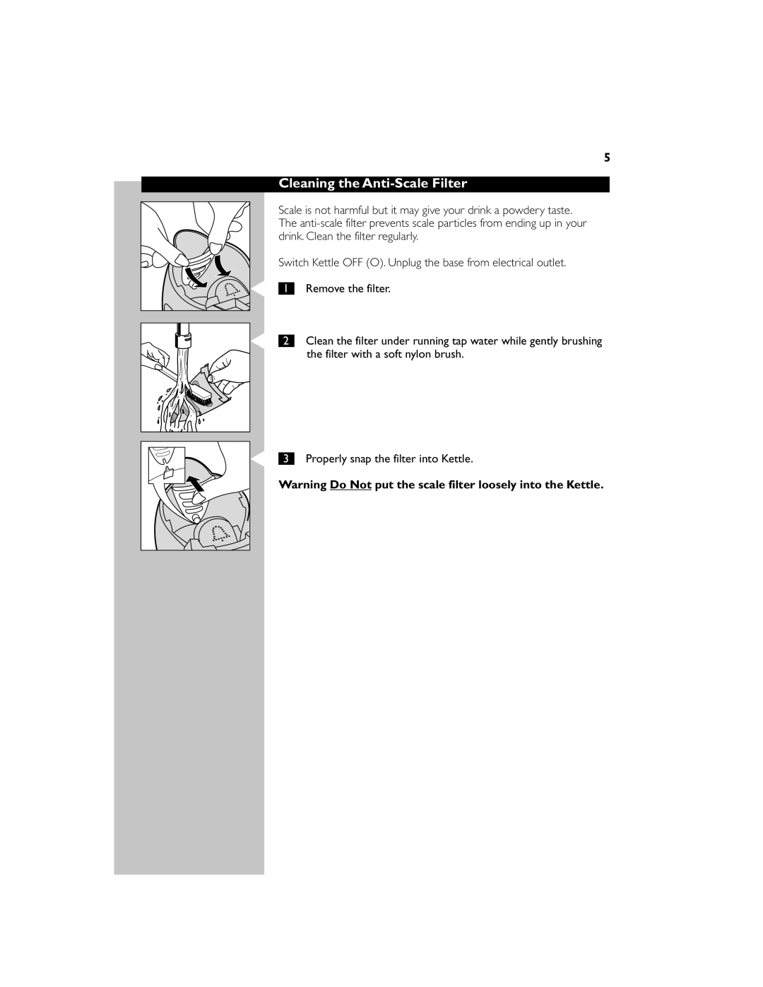 Philips HD4651 manual Cleaning the Anti-Scale Filter 